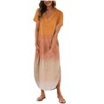 thumbnail image 1 of Pisexur Robes pour Femmes Mode Bohème à Fleurs Robes de Retour à la Maison Robe Maxi à Col en V Fendue Robe de Cocktail à Manches Courtes pour Femmes Robe Décontractée Ample Fluide avec Poches, 1 of 5
