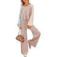 thumbnail image 1 of ORUYROP Ensemble de Pull 2 Pcs pour Femmes Haut Court à Manches Longues et Pantalon Large, 1 of 5