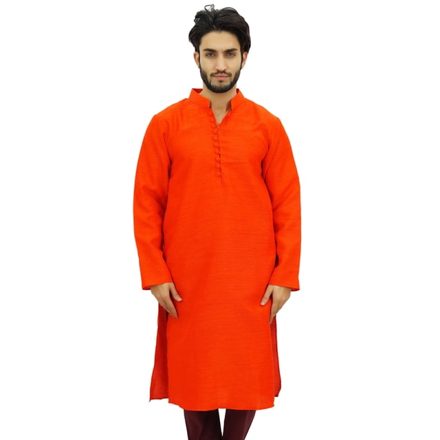 Atasi Ethnic Men's Kurta Pyjama Set Orange Bollywood Designer Shirt-Large