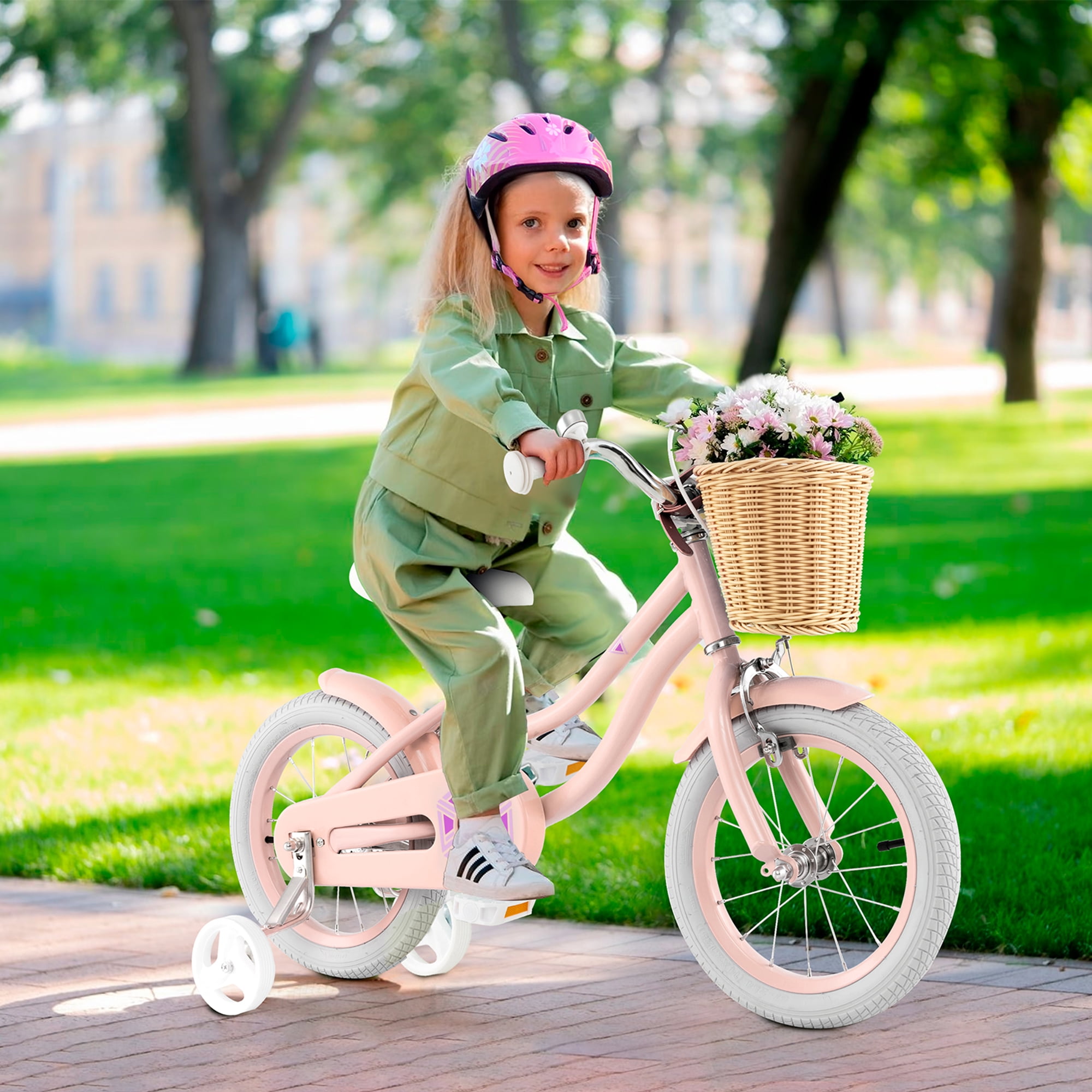 Gymax 14'' Retro Style Kids Bike Bicycle w/ Height Adjustable Handlebar & Seat Pink