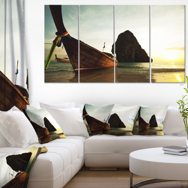 Tropical Beach with Huge Boat - Seashore Canvas Art Print