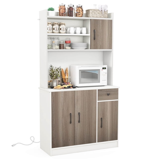 Costway Buffet de Cuisine à 4 Portes 71 Pieds' Garde-Manger Armoire de Rangement avec Huche Tablette Ajustable Blanc