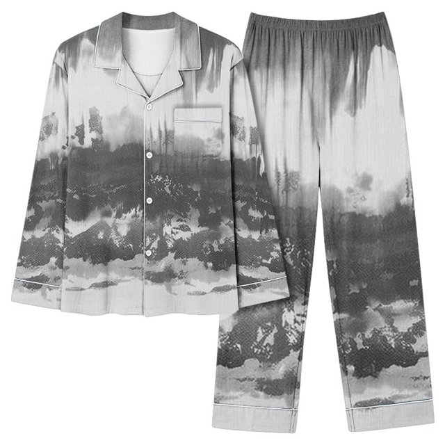 MeetoTime Pyjama d'Automne pour Femme, Ensemble 2 Pcs, Haut à Manches Longues Boutonné et Pantalon, Tenue de Nuit