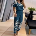 thumbnail image 2 of Ensemble 2 Pcs pour Femmes Été Col Uni Manches Courtes Blouse Haut + Pantalon Ample avec Poches, 2 of 6
