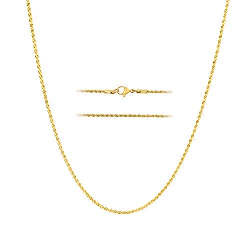 Collier Chaîne Corde Hip-Hop en Acier Inoxydable Plaqué Or 18k
