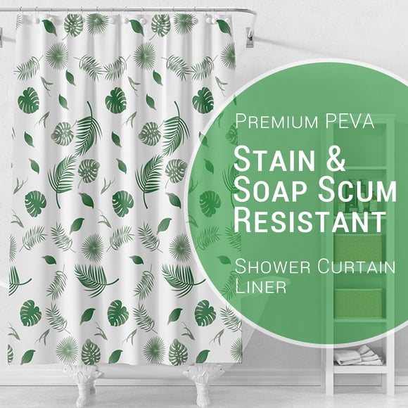 Gogreen Bathroom Shower Curtain - Waterproof Plastic Shower Curtain Premium PEVA Non-Toxic with Rust Proof Grommets Clear 8G Heavy Duty Bathroom Accessories (Green Leaves, 72x72)