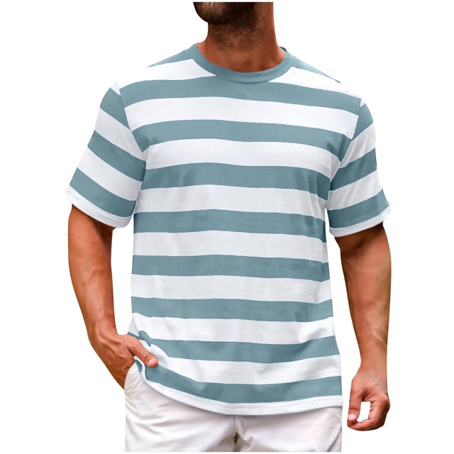 Pitauce T-Shirt à Manches Courtes Rayé pour Homme Col Ras du Cou Haut Basique Chemise Décontractée de Travail