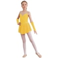 thumbnail image 1 of Aislor Robe de Patinage Artistique pour Fille, Robe de Danse Ballet Sans Manches en Maille avec Strass, Justaucorps de Gymnastique Rythmique avec Gants Jaune 16, 1 of 7
