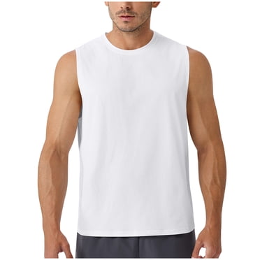 Ohufall Débardeurs Décontractés Tendance pour Hommes Couleur Unie Col Rond Camisoles Basiques Sans Manches Détente Débardeurs d'Été