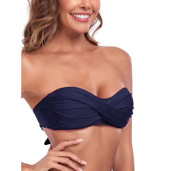 Ocean Blues Women's Halter Bikini Top with Removable Straps Twist Bandeau Swimsuit Top Bathing Suit for Women, Size M