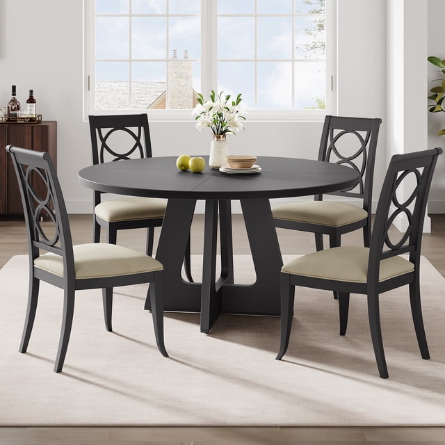 47-Inch Round Large Dining Table, Wooden Kitchen Table Set for 4 to 6 ...