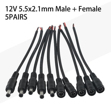 5 Paires de Cordon d'Alimentation CC Connecteur de Câble LED 5.5*2.1 Mâle et Femelle 1 Broche