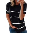 thumbnail image 1 of Pxiakgy T-Shirts pour Femmes Mode T-shirt Ample à Manches Courtes Col Rond Imprimé Rayé Hauts T-Shirts pour Femmes Noir + TG, 1 of 3