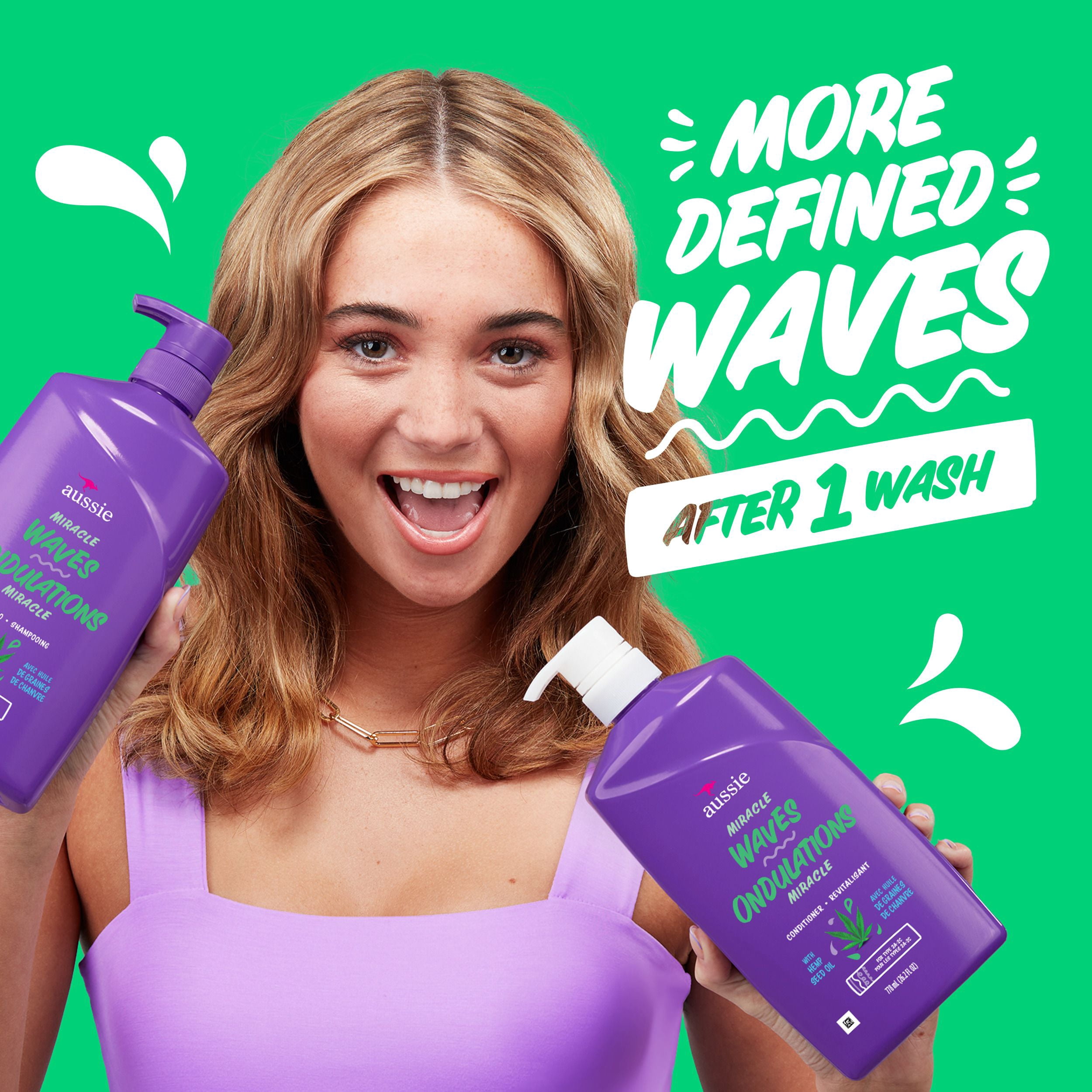 Aussie Miracle Waves Shampooing Anti-Frisottis au Chanvre Sans Parabènes