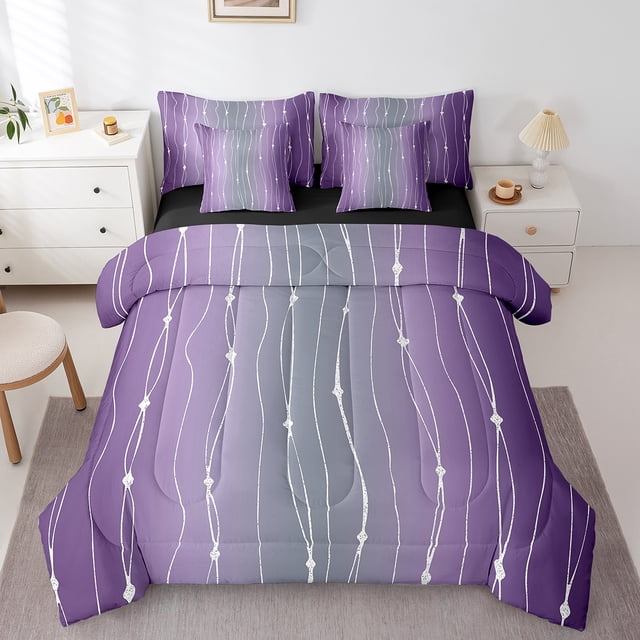 YST Ensemble de Douillette Gris et Violet, 7 Pcs, Ombré et Dégradé, Très Grand Lit