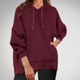 thumbnail image 2 of Pisexur Womens Hoodies Solid Color Hooded Sweatshirt Casual Drawstring Oversized Hoodie Fashion Loose Ribbed Fall Tops Pullover Tops with Pocket, 2 of 6