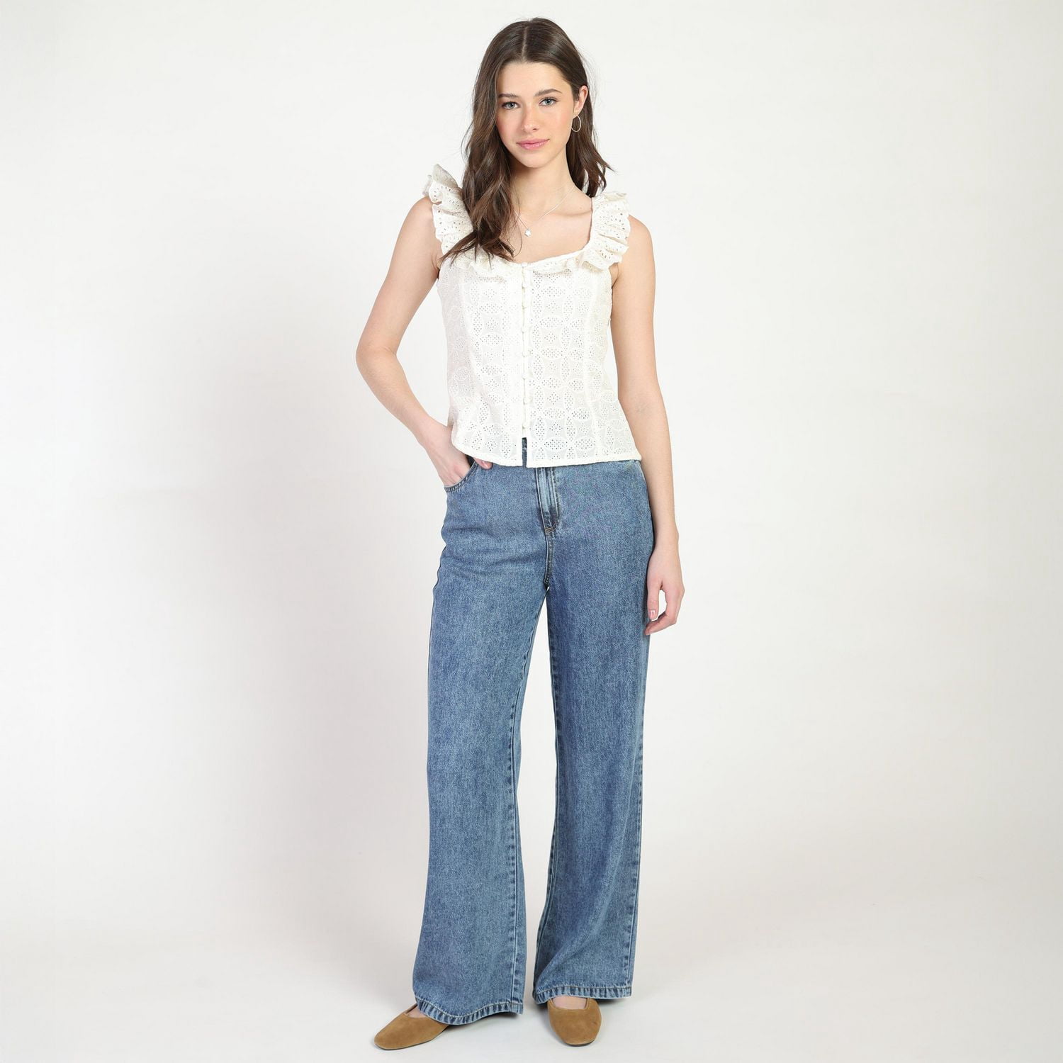 Bloom Girl, Button Front Eyelet Tank, Sizes XS-XL