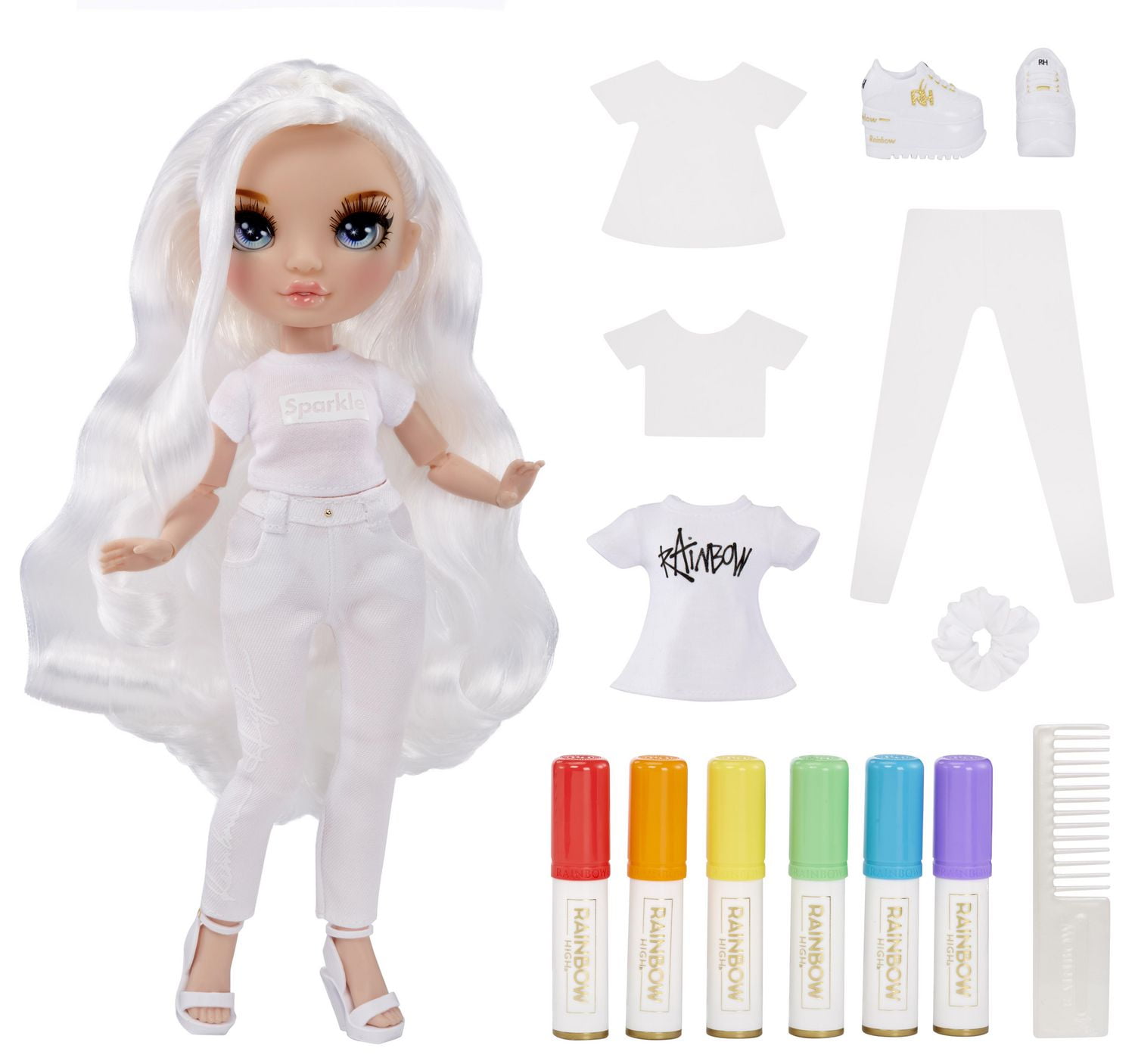 Poupée-mannequin artistique Rainbow High Color & Create avec yeux bleus