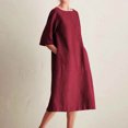thumbnail image 1 of EGNMCR Robes d'Été pour Femmes Tendance 2024 Mode pour Femmes Col Rond Ample Manches Mi-Longues Robe Unie Longueur Genou, 1 of 8