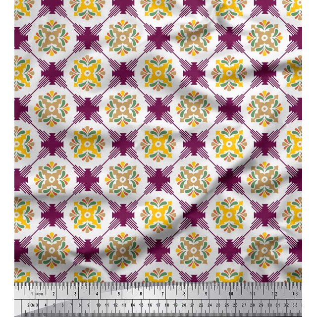 Soimoi Poly Georgette Fabric Geometric & Flower Artistic Printed Craft Fabric by The Yard 52 Inch Wide