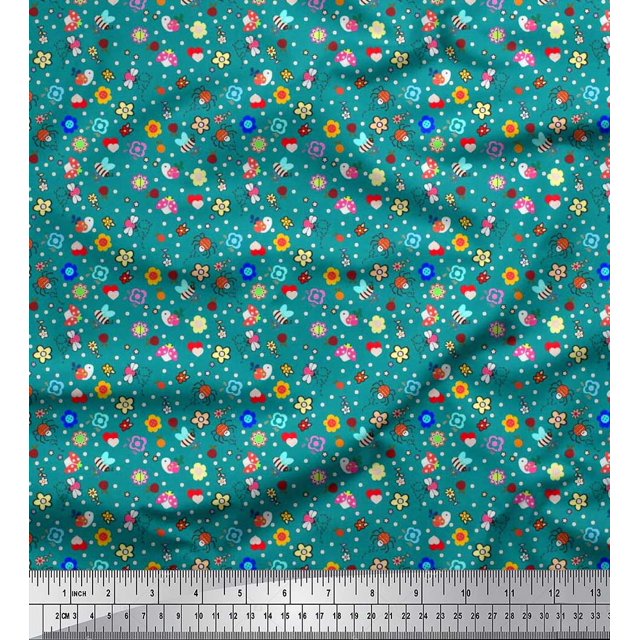 Soimoi Tissu en Poly Georgette à Pois, Floral & Imprimé d'Insectes au Mètre 52 Pouces de Large