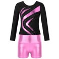 thumbnail image 3 of TiaoBug Girls 2Pcs Rhinestone Tracksuit Long Sleeve Gymnastics Dance Outfit Leotard with Shorts Unitard C02 12, 3 of 7