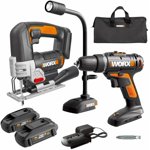 Worx WX958L 20V Power Share Cordless Drill & Jigsaw with Flex Light Combo Kit