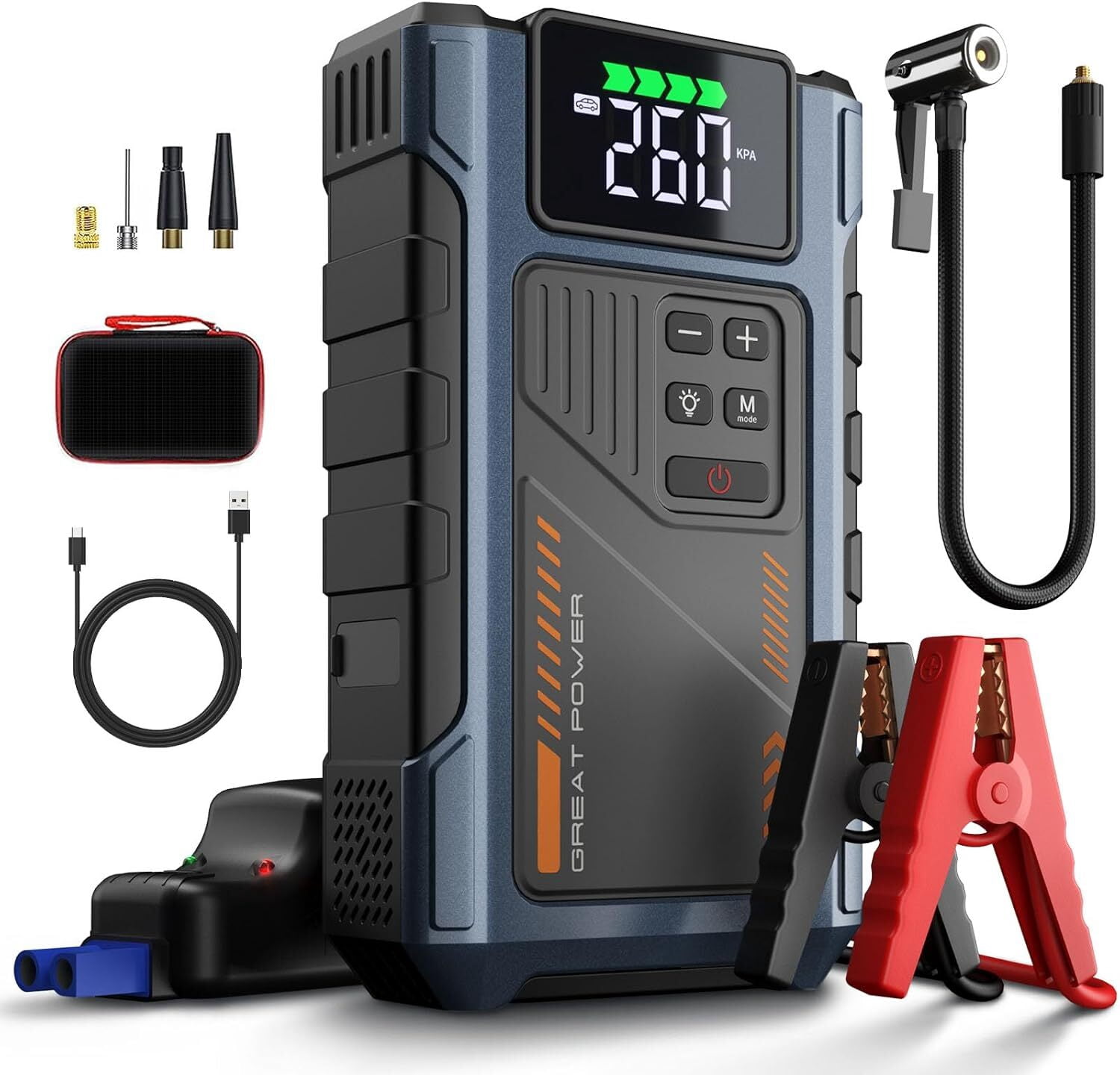 Portable Jump Starter with Air Compressor,4000A Peak with 150PSI Tire Inflator,Jump Box for 12V Car Battery Power Booster Pack (up 8.0L Gas/6.5L Diesel Engine)