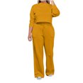 thumbnail image 1 of Timegard Ensembles Détente 2 Pcs pour Femmes Col Ras du Cou Manches Longues Hauts Courts Taille Élastique Cordon de Serrage Pantalons à Jambes Larges Ensembles, 1 of 7