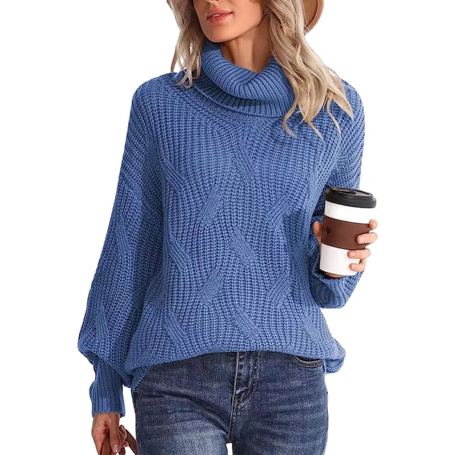 Faithtur Chandail à Col Roulé Mignon pour Femmes Couleur Unie Manches Longues Tricot pour Automne Mode Urbaine Chaud