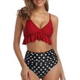 thumbnail image 1 of Women Two Piece Swimsuits High Waisted Ruffle Flounce Bikini V Neck Tummy Control Bathing Suit Dark Red Polka Dot (XL, 1 of 6