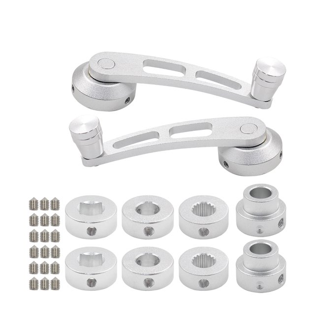 Becaristey 2 Pieces Aluminium Auto Side Window Crank Handle Replacement Internal Modified Upgrading Automotive Lever Accessories Silver