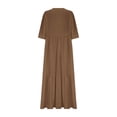 thumbnail image 3 of Pisexur Robes d'Été pour Femmes en Doux Lin-Coton Robes d'Été pour Femmes Décontractées à Col en V Manches 3/4 Robe Maxi Ample Confortable Fluide Robes pour Femmes Couleur Unie à Volants Boho Longues Robes P-2TG Brun, 3 of 5