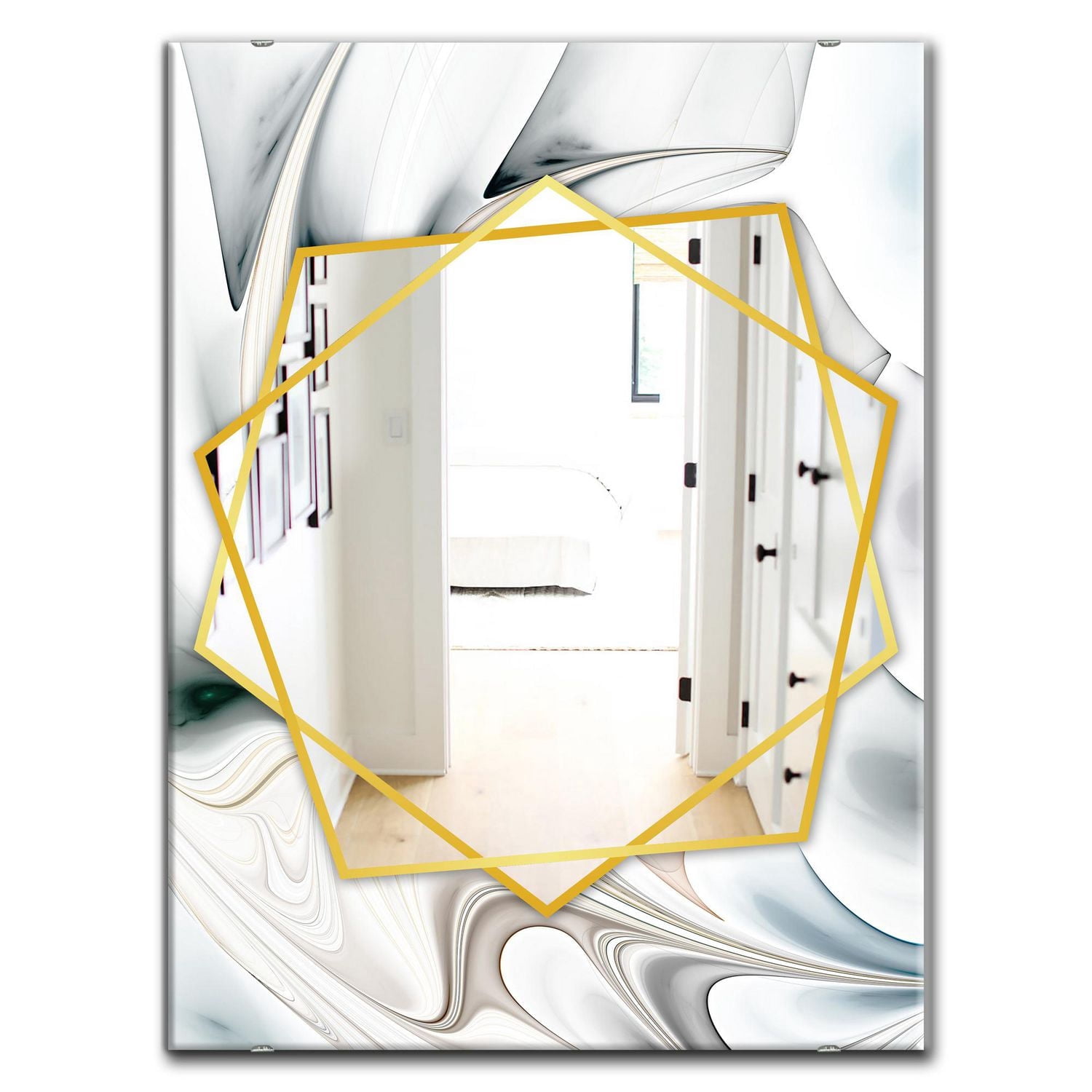 Designart 'White Stained Glass Floral Art' Miroir Moderne - Miroir Mural Contemporain - 24x36