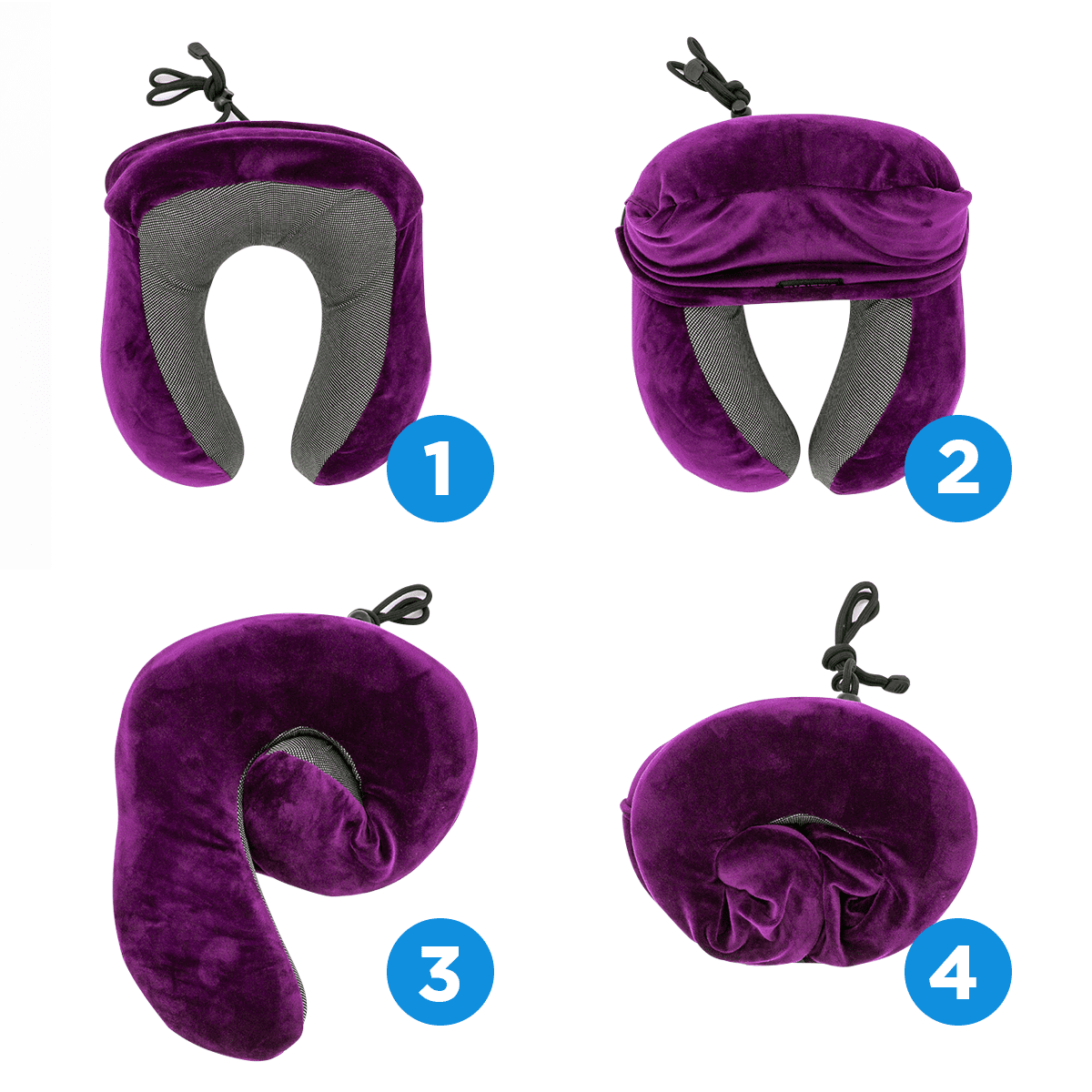 Oreiller cervical ergonomique en mousse mémoire Dizz One pour le voyage, se plie de façon compacte, violet