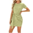 thumbnail image 4 of Dvkptbk Robe Moulante d'Été pour Femmes, Couleur Unie, Col Ras du Cou, Robe de Soirée, Côtelée, Coupe Ajustée, Froncée, Mini-Robe Moulante Décontractée, 4 of 7