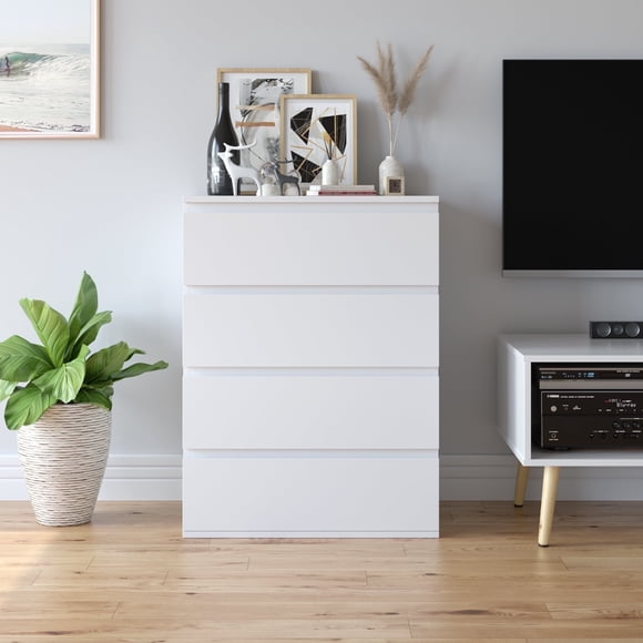 Homfa 4 Drawer White Dresser, Modern Storage Cabinet for Bedroom, Chest of Drawers Wood Organizer for Living Room