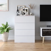 Homfa 4 Drawer White Dresser, Modern Storage Cabinet for Bedroom, Chest of Drawers Wood Organizer for Living Room