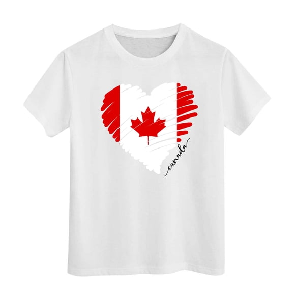 LUOGENLI Shirts for Boys Canada Day Girls Short Sleeve Tee Summer Crewneck T Shirt Casual Fit Basic Shirts Shirts for Boys Trendy Summer Mini White Size 6-7 Years