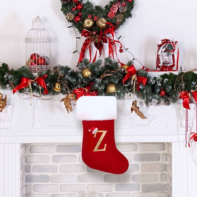 Monogram Christmas Stockings, Monogram Christmas Stockings with Letters,Red Velvet with Soft Plush Cuff Embroidered Xmas Stockings,Personalized Stocking Decorations for Holiday Season Decor