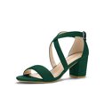 thumbnail image 1 of BLISSFUL STEP Women's Open Toe Cross Strap Mid Block Heel Sandals Green 7, 1 of 8