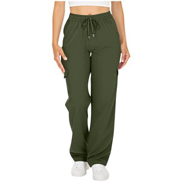 Jalioing Women's Wide Leg Cargo Pants Drawstring Elastic Waist Outdoor Sport Trousers Solid Casual Athletic Pants