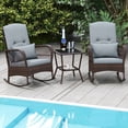 thumbnail image 4 of Patiojoy 3 Pieces PE Rattan Rocking Bistro Set Rocking Chairs with 2-Tier Coffee Table for Porch Garden and Poolside Gray, 4 of 10