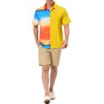 thumbnail image 2 of INSPIRE CHIC Men's Printed Button Down Short Sleeve Pocket Patchwork Shirts S Yellow, 2 of 6