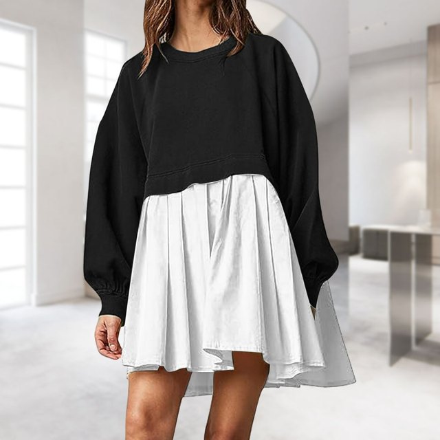 Robe à Col Rond Froncée pour Femmes Pull Décontracté Quotidien pour les Trajets (Vert Armée S)