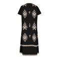 thumbnail image 4 of Ovzne Robes pour Femmes Robe d'Été Mode Robe d'Été Décontractée pour Femmes Col en V Manches Courtes Imprimé Boutons Robes de Plage Boho Robe en Dentelle Robes de Vacances Robe à Manches Courtes Imprimée Liquidation, 4 of 6