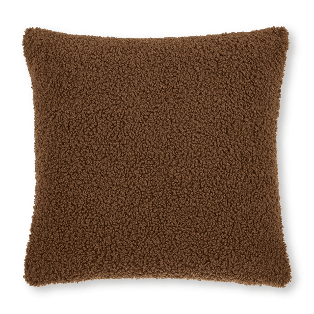 Bouclair Doodle Boucle Decorative Throw Pillow in brown boucle texture, square 19x19 inches, adding a warm neutral tone and cozy feel to sofas or chairs, suitable for enhancing home décor with soft, stylish comfort.