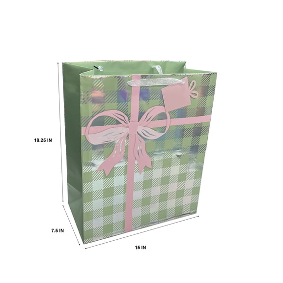Pink Bownot  Holo Jumbo Gift Bag,15 in x 7.5 in x 18.25 in,by Holiday Time