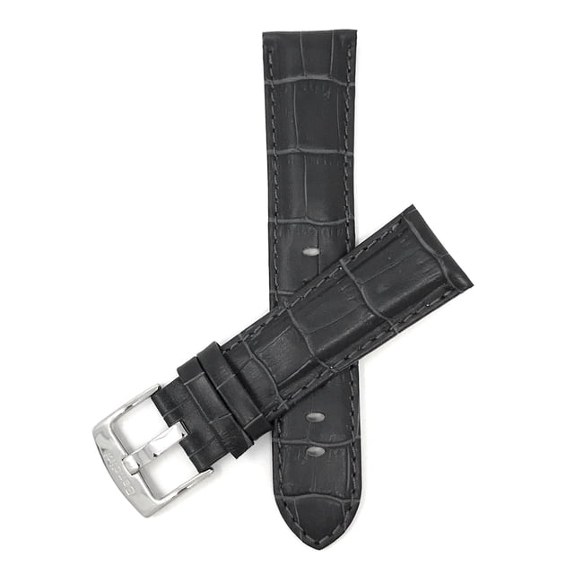 26mm Mens' Alligator Style Leather Watch Strap Band, Stainless Steel Buckle