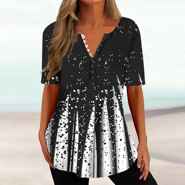 DPTALR Haut Décontracté Ample à Manches Courtes pour Femme à Col en V Imprimé Haut/chemise à Manches Courtes à Col en V
